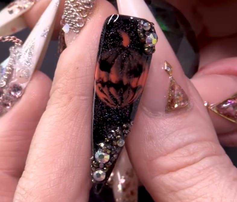 Blooming Gel Halloween Pumpkin Nail Art