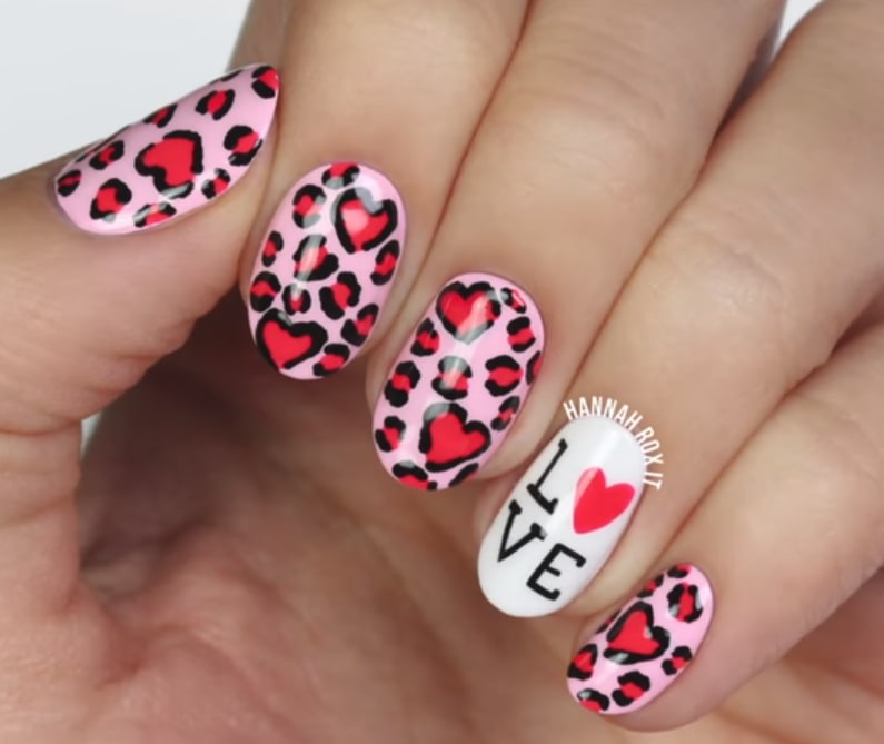 Valentine's Leopard Print Heart Nail Art