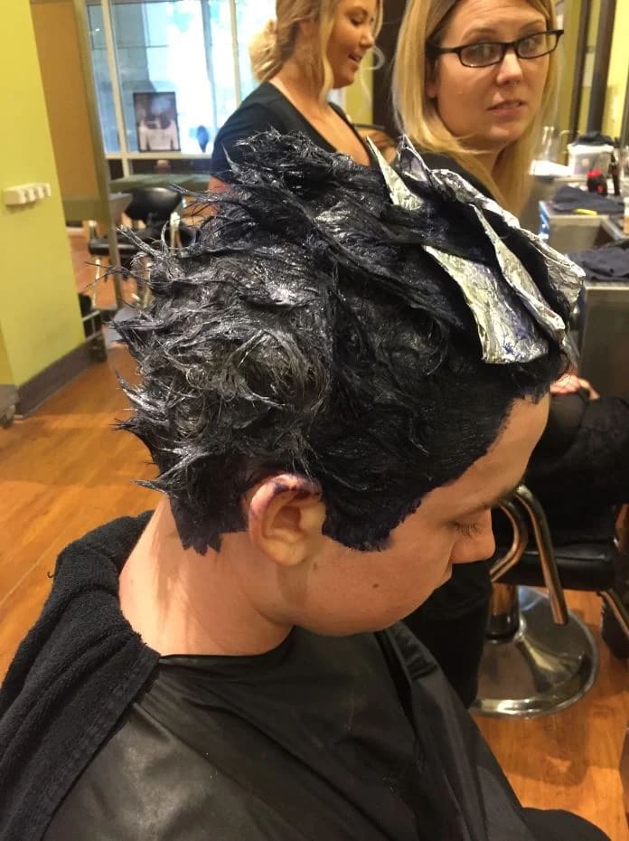 Strawberry Blonde to Dimensional Blue Hair Makeover by Hannah Barnette