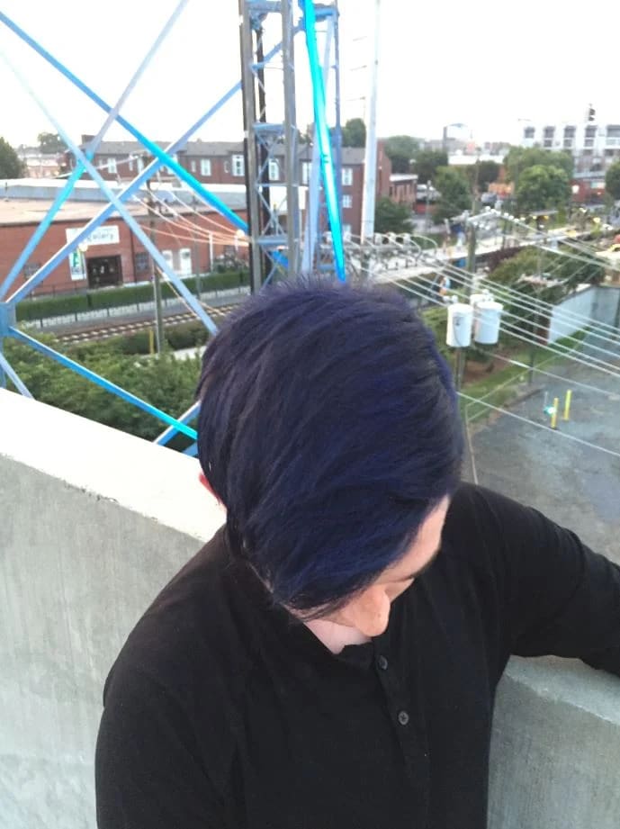 Strawberry Blonde to Dimensional Blue Hair Makeover by Hannah Barnette