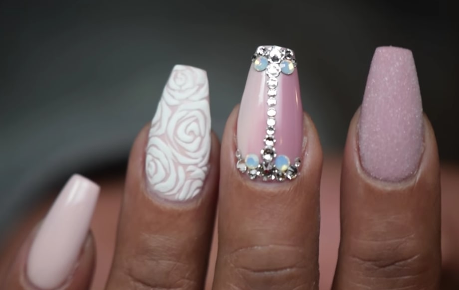 Hard Gel Fill + Roses and Rhinestones