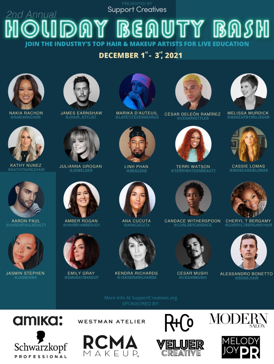 Join the Beauty Bash: Support Creatives Hosts 2nd Annual Virtual Holiday Fundraiser with 20 Hair and Makeup Artists Presenting LIVE