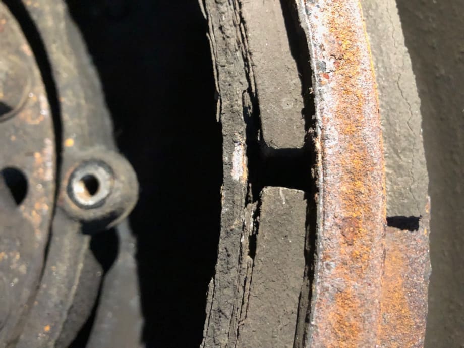 Brake lining showing corrosion
