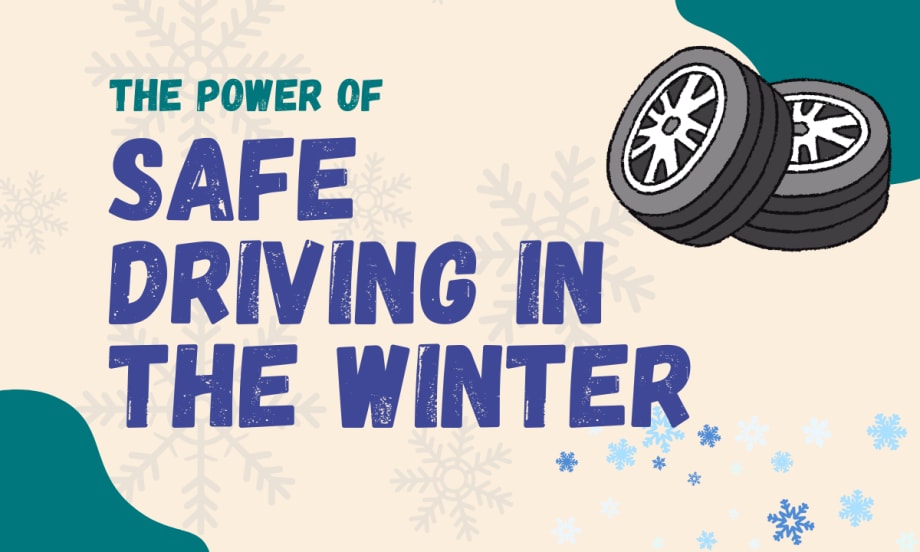 A beige graphic with tires in the right corner highlights safe winter driving.