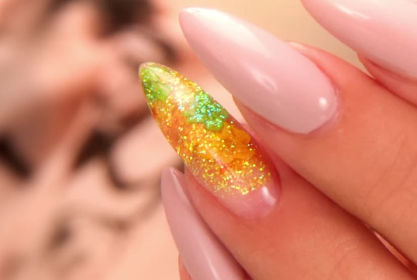 Hybrid Acrylic and Gel Real Flower Inlay