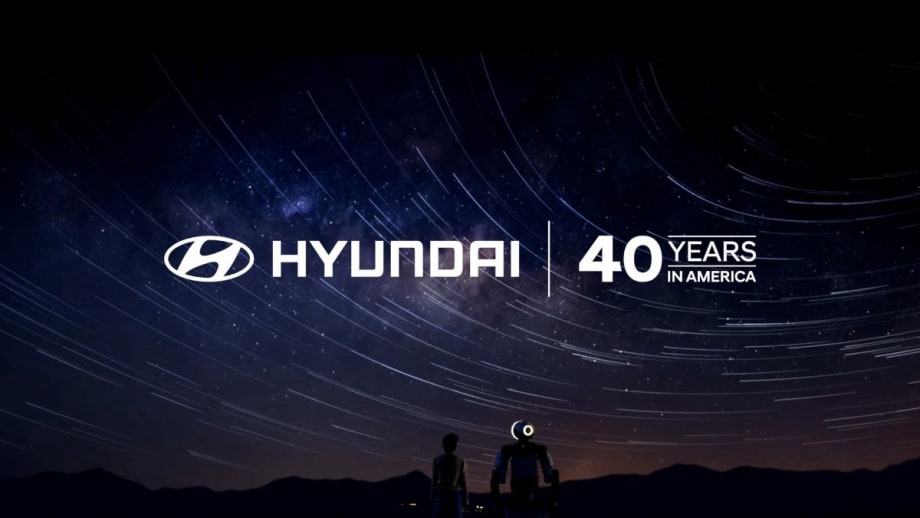 Hyundai logo and 40 Years in America in front of a starry background