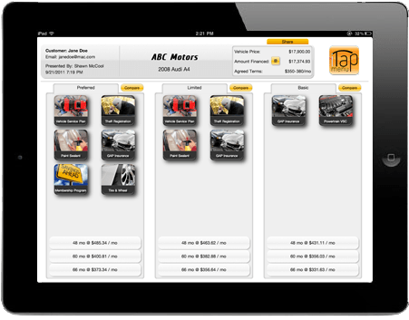 iTapMenu Launches F&I Menu App for Apple iPad