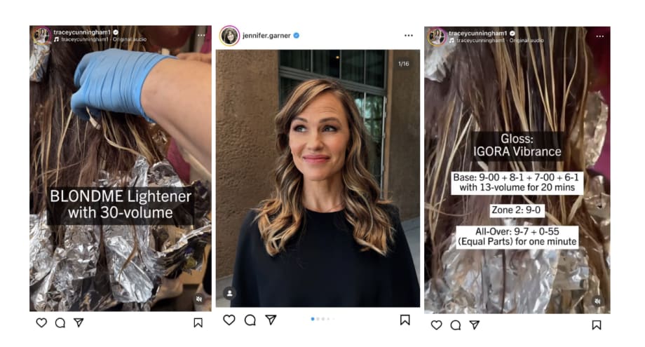 Jennifer Garner Debuts New “Champagne Ribbon Brunette” by Tracey Cunningham