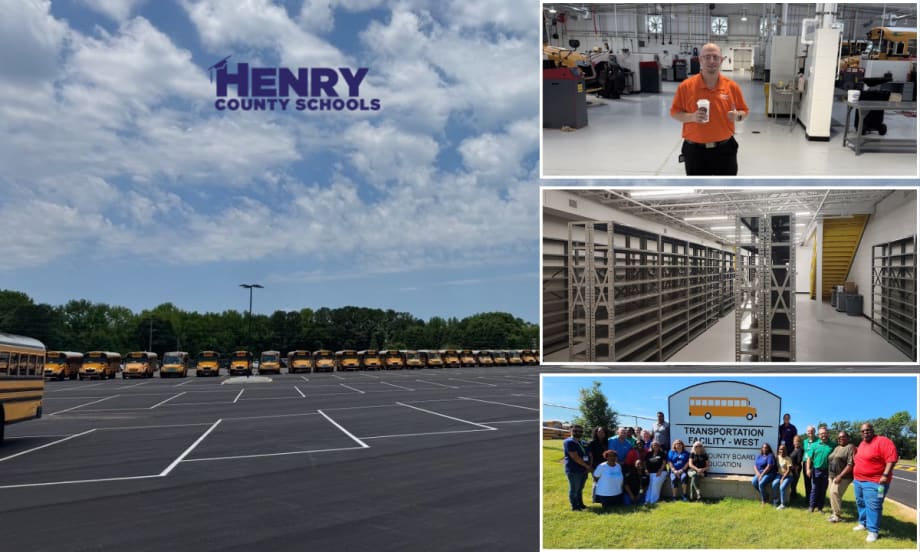 collage of photos of the new Henry County Schools transportation West building