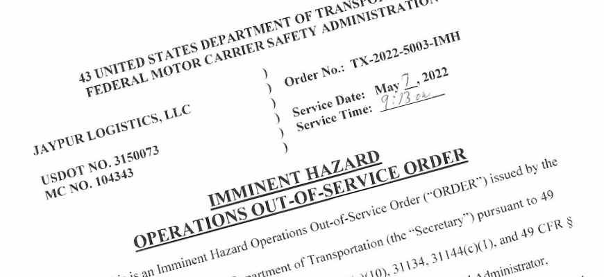 Texas Fleet Declared 'Imminent Hazard' for Disregard of Safety Regs