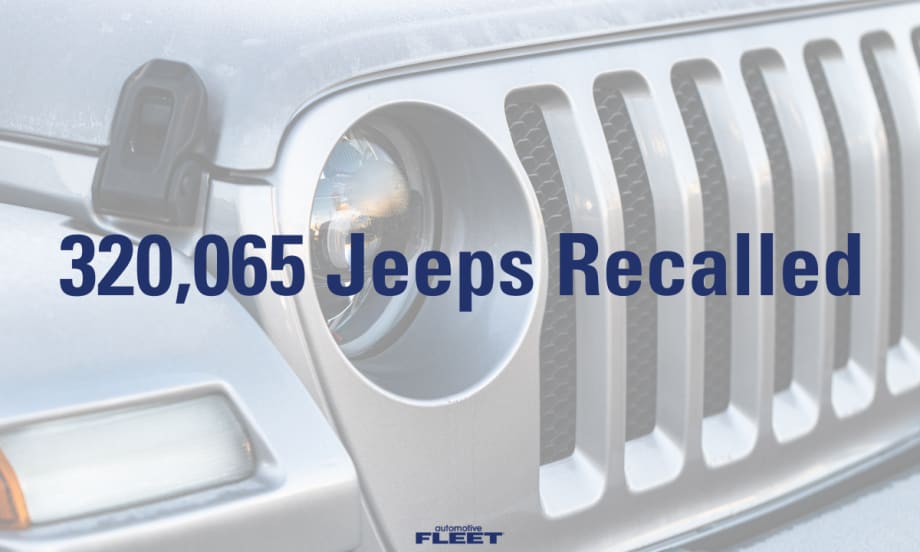 A Jeep graphic announcing over 300,000 recalls due to a fire hazard/