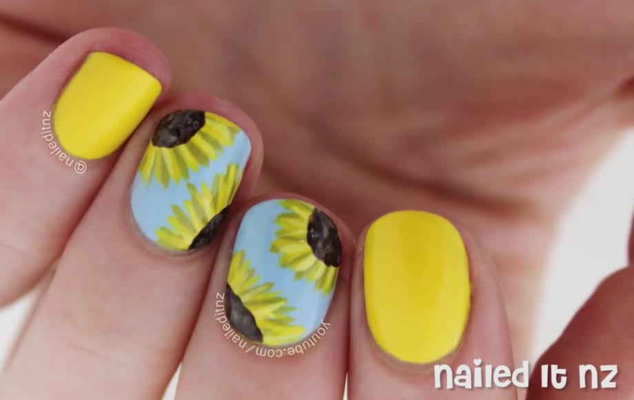 Nail Art for Short Nails: Sunflowers