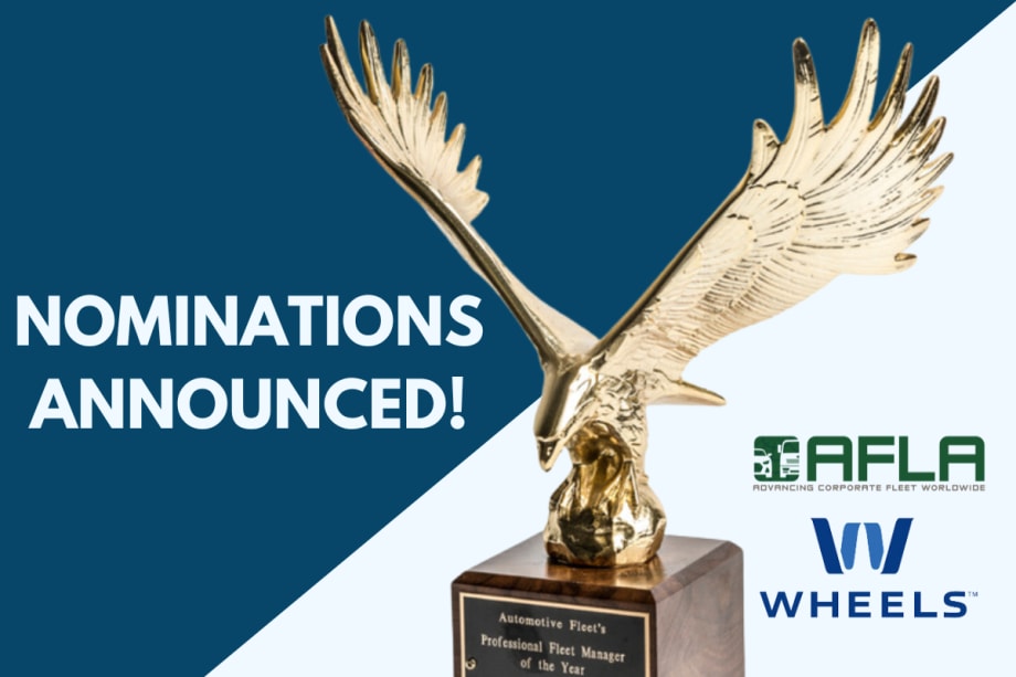 A blue graphic with text reading "Nominations Announced!" next to a Fleet Manager of the Year award.