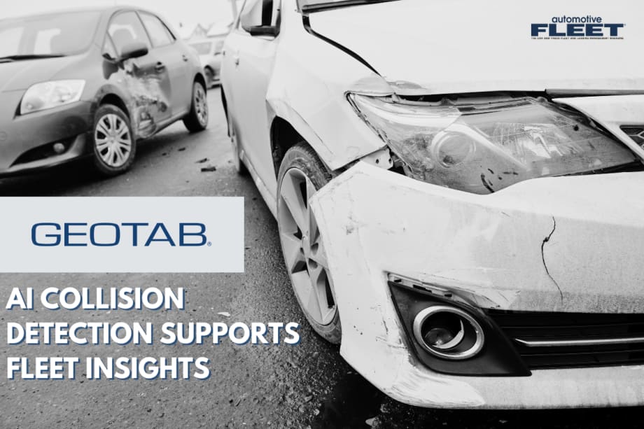 An image post car collision with the Geotab logo and the title "AI Collision Detection Supports Fleet Insights".