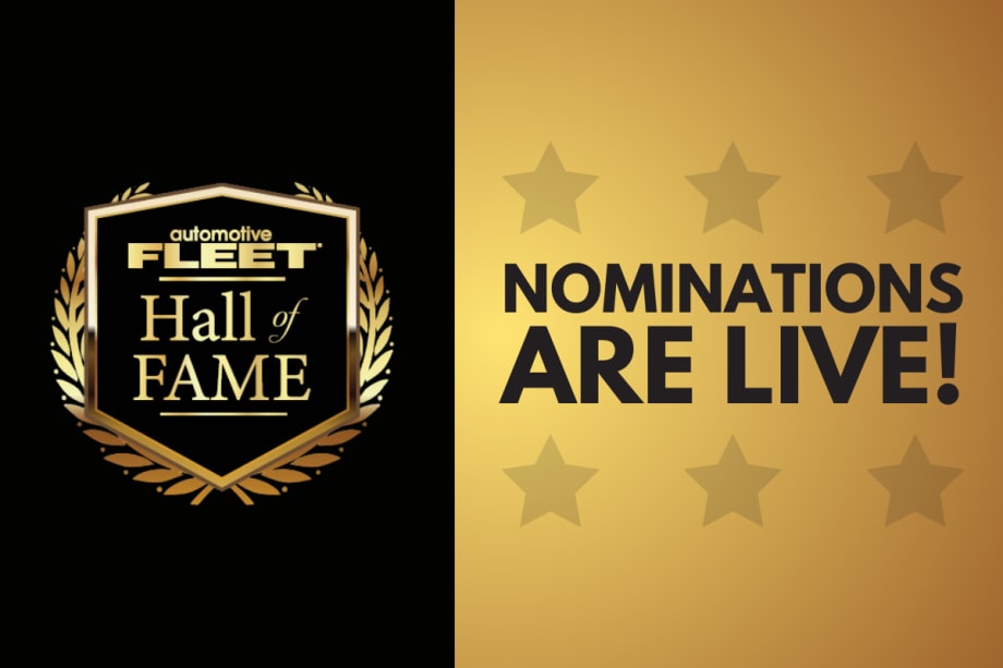 Black and gold graphic with Automotive Fleet Hall of Fame emblem.