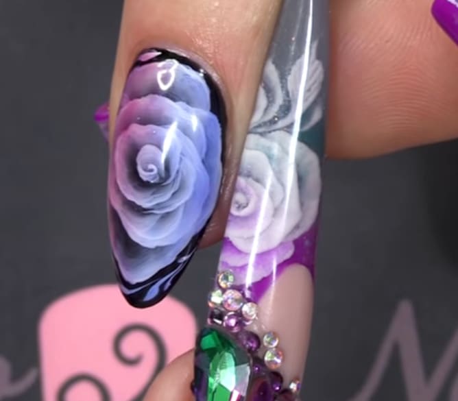One Stroke Flower Nail Art With Two-Tone Transparent Color