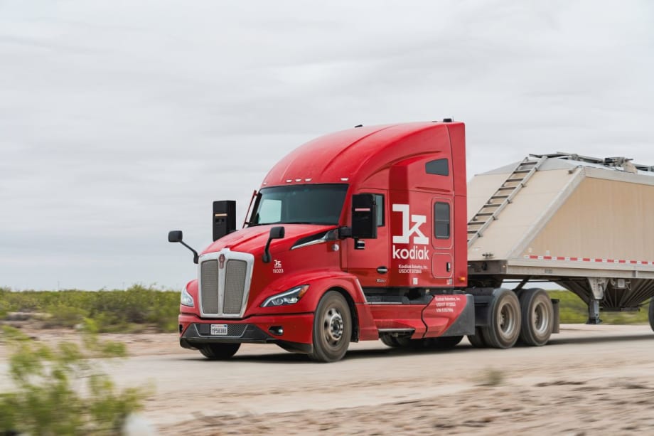 Kenworth truck with Kodiak autonomous controls.