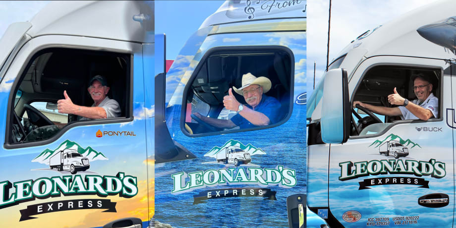 Happy truck drivers at Leonard's Express trucking company.