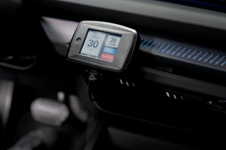 Digital vehicle display showing speed and driving information