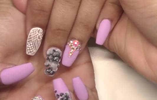 Lilac Ombre Floral Acrylic Nails
