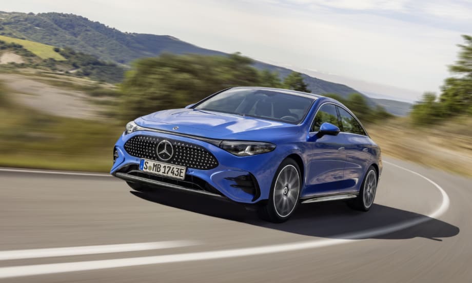 A blue 2026 Mercedes CLA sedan on a road.
