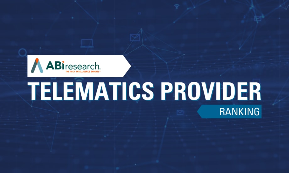 A blue and white graphic with text reading "Telematics Provider Ranking" below ABI Research's logo.