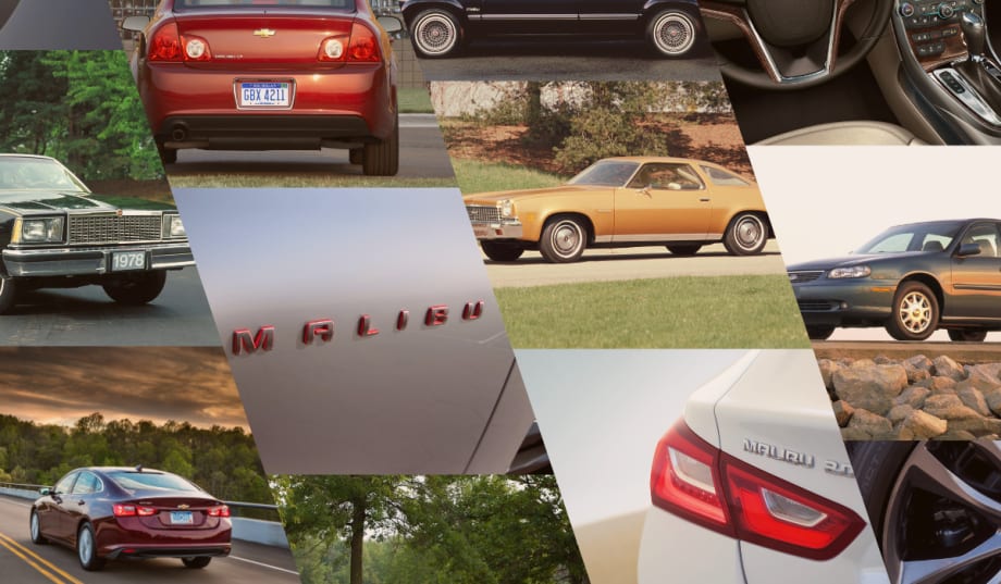 A collage of Chevrolet Malibus from different years.