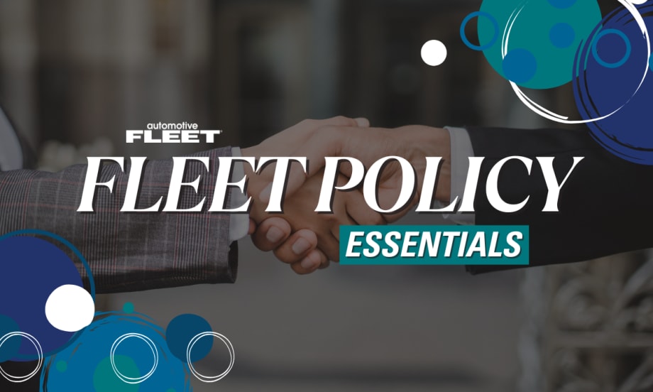 Image of hands shaking with text reading "Fleet Policy Essentials".