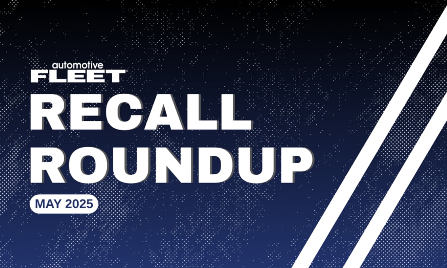 A dark blue and white graphic that says "Recall Roundup: May 2025".