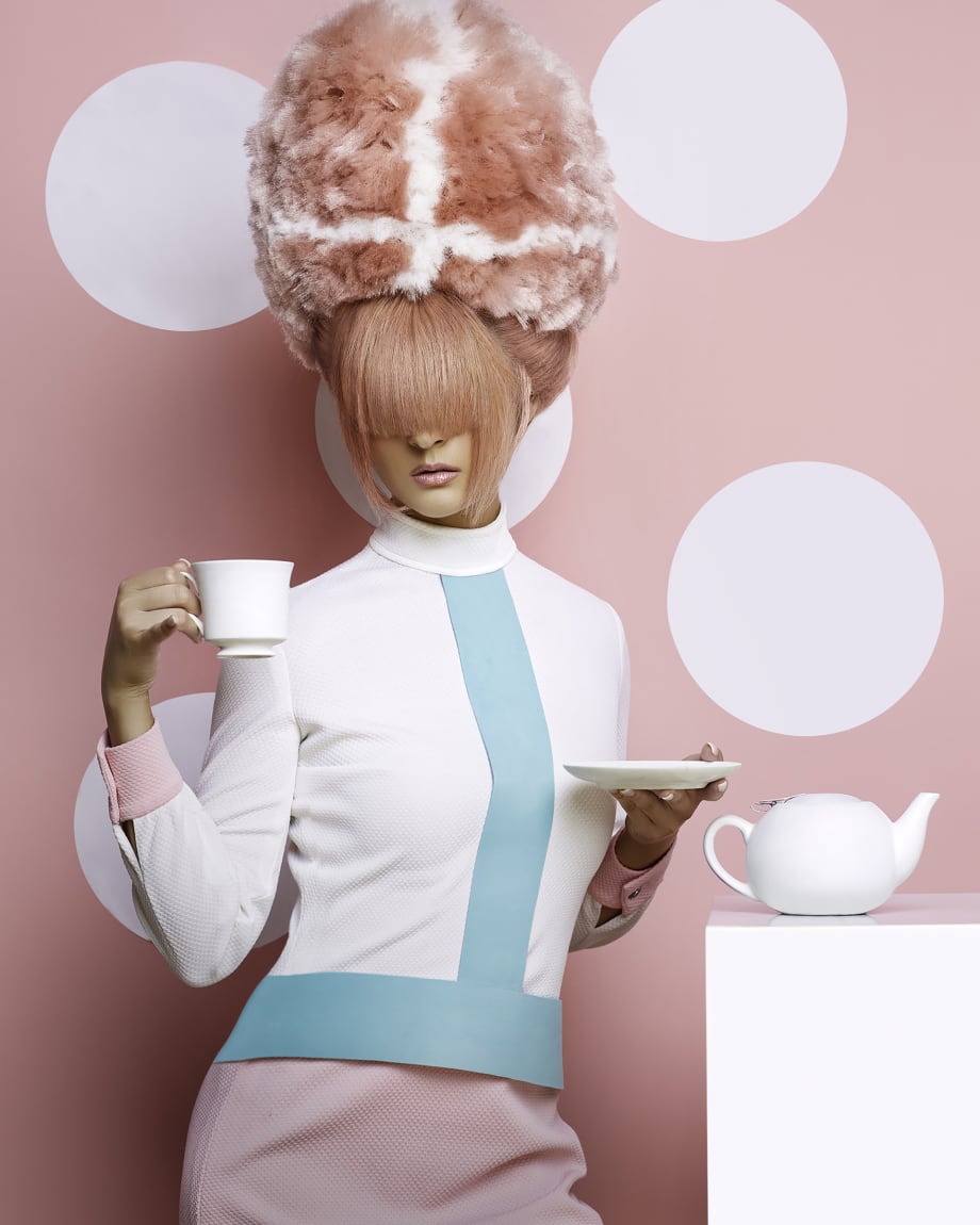 A woman with pink hair