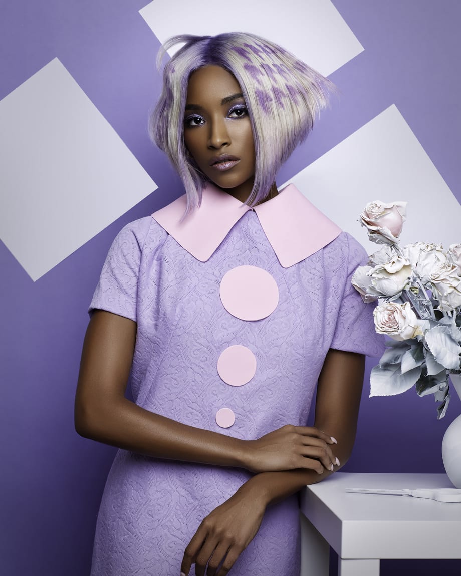 A woman with lavender hair