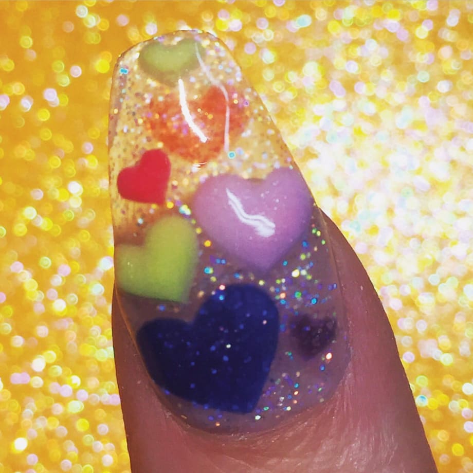 Encapsulated Hearts Acrylic Nail Art