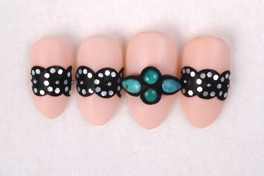 Leather and Turquoise Belt Nail Art