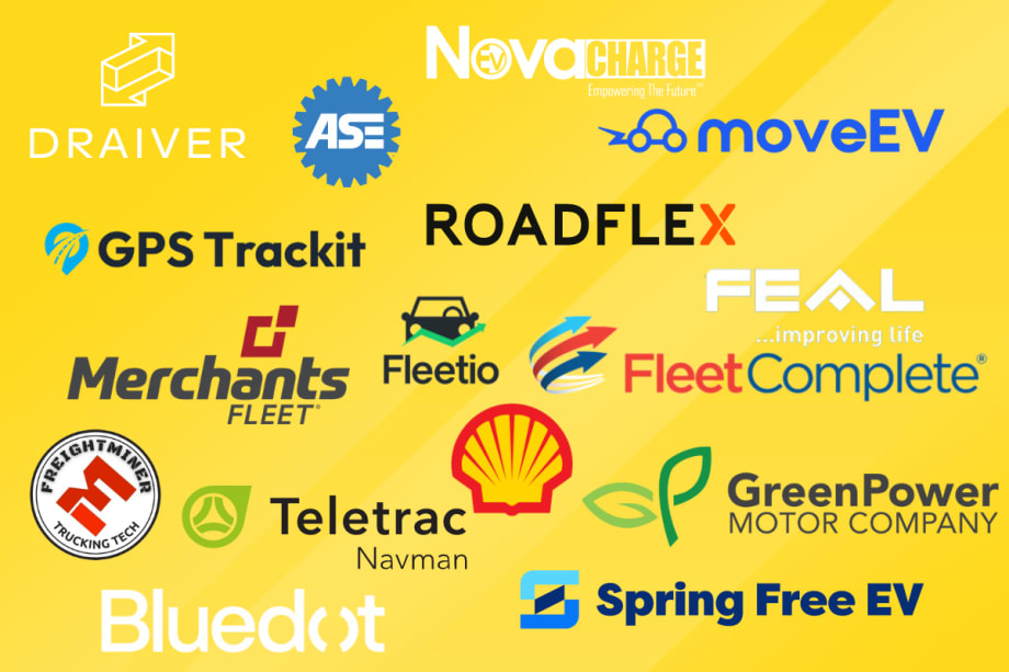 A photo shows a collage of 16 logos for fleet suppliers who announced new and recent products and solutions.