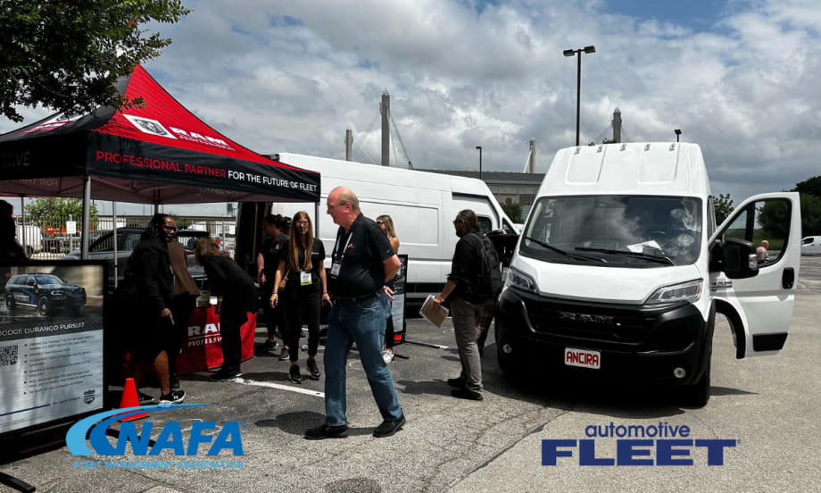 Outdoor ride and drive event with NAFA and Automotive Fleet logos.