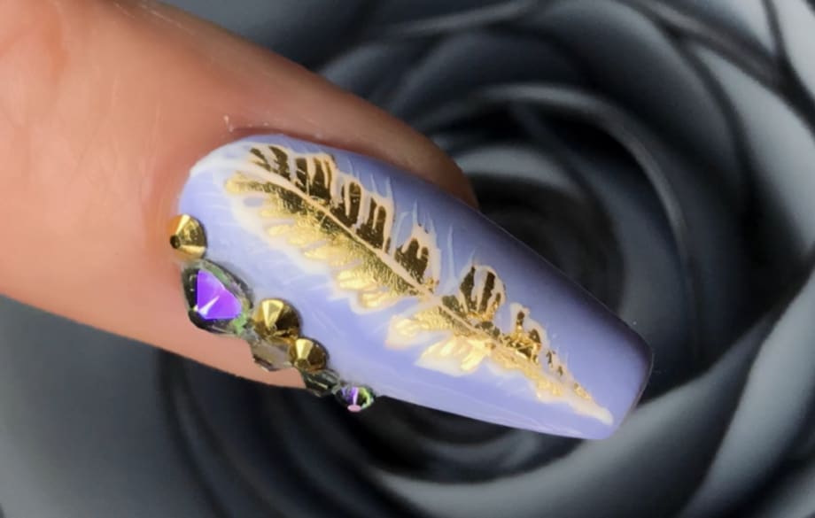 Feather Nail Art With Gold Leaf