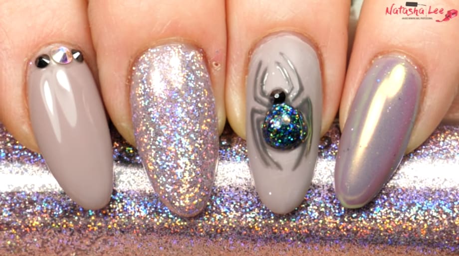 3-D Halloween Glitter Spider Nail Design