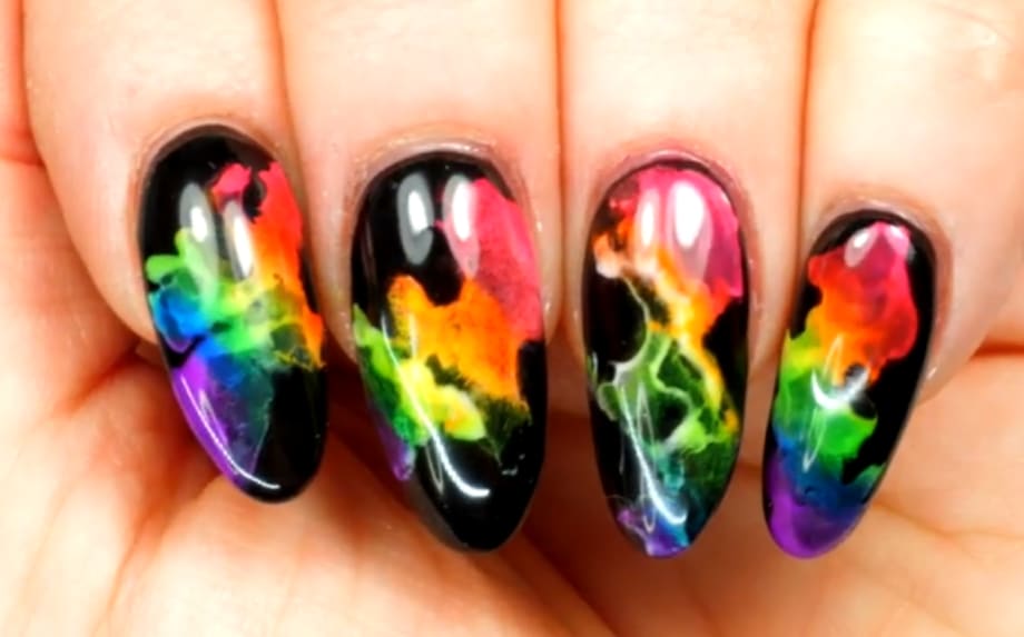 Neon Rainbow Smoke Nail Art