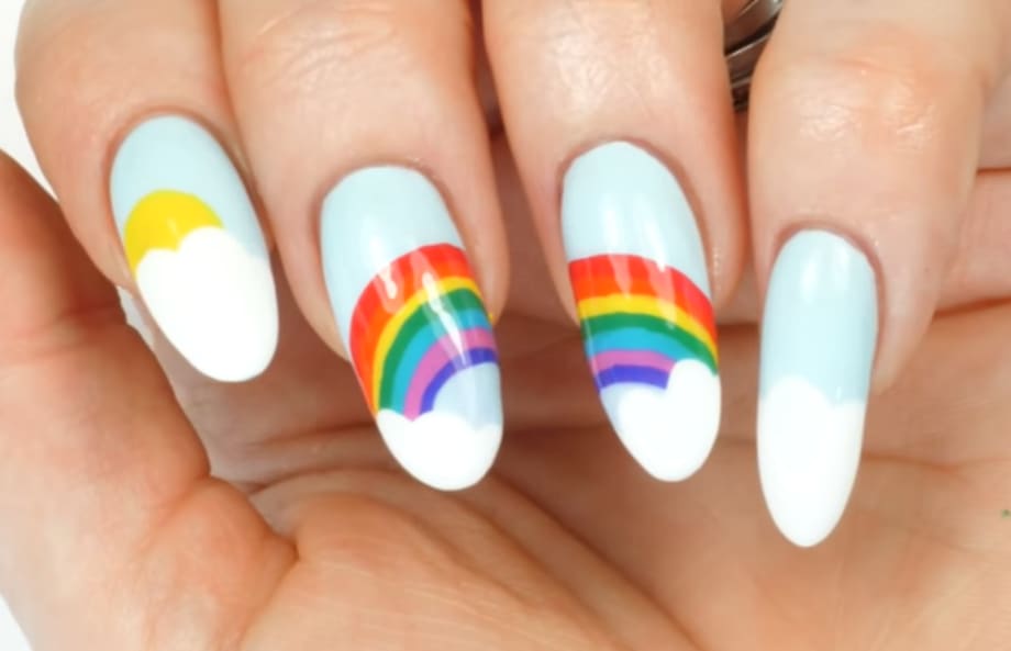 Easy Rainbow and Cloud Pride Nail Art