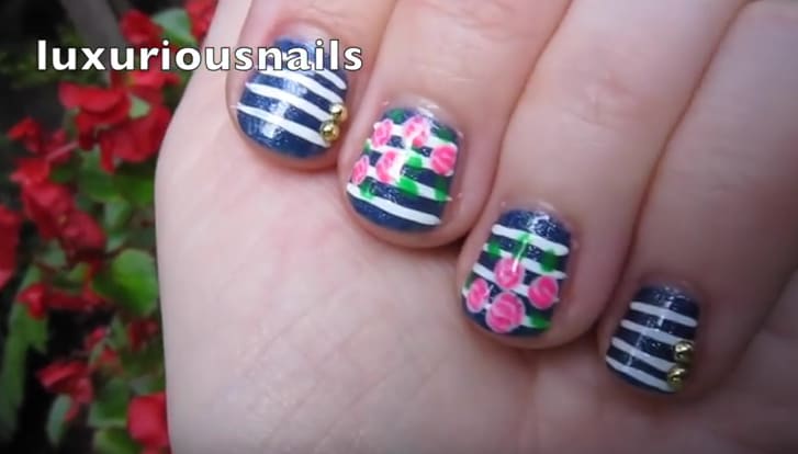 Nautical Flower Nail Art Tutorial