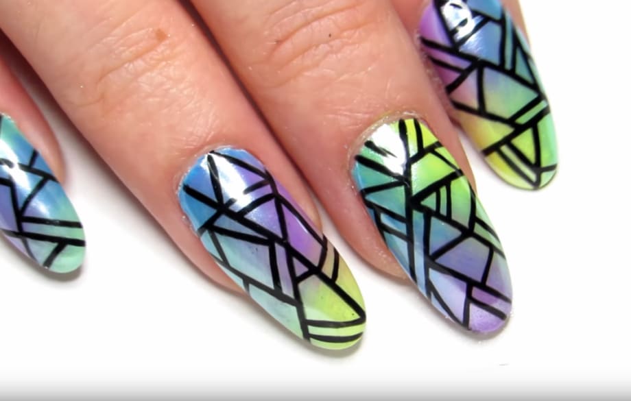Neon Nails with Pearl Chrome Tie-Dye Effect