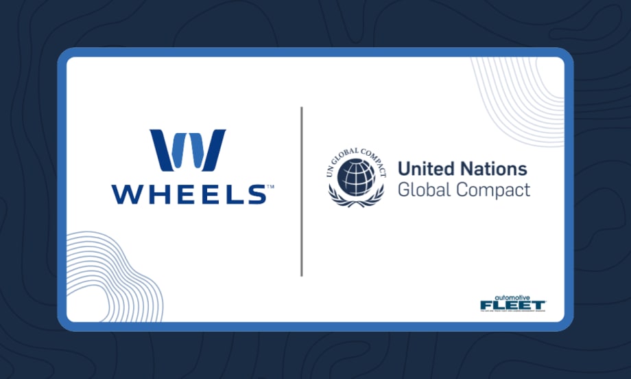 A blue and white graphic with Wheels and United Nations Global Compact logos.