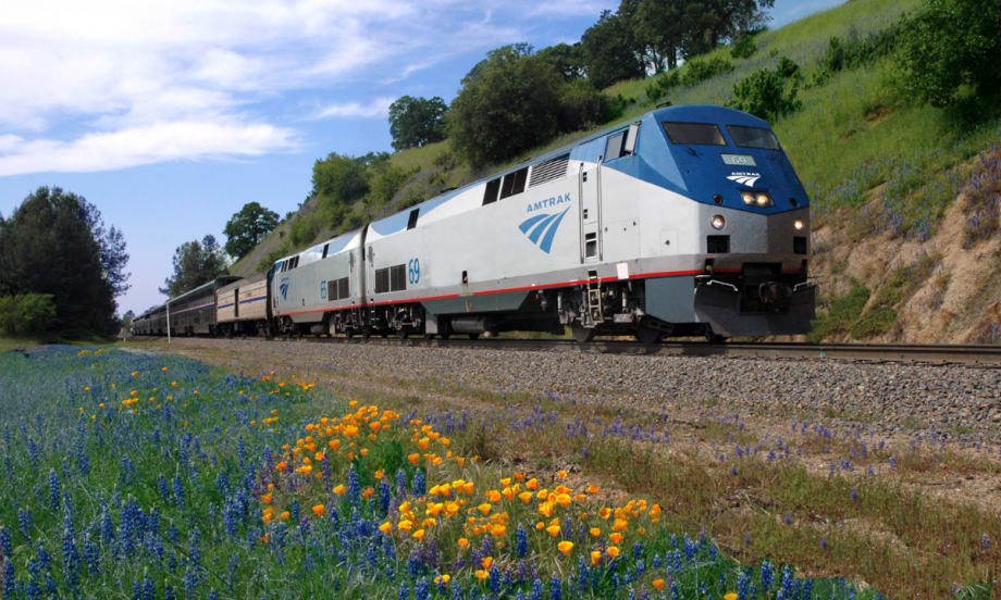 The California Zephyr train running during spring time.
