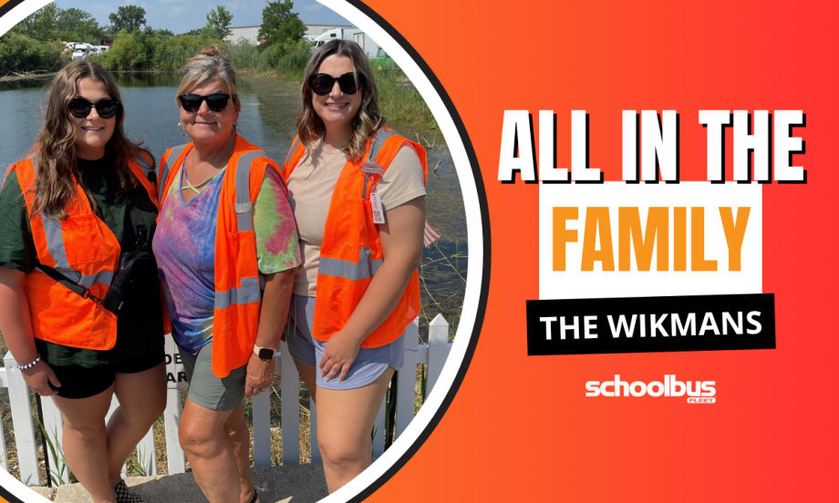Brooke, Lisa, and Bethany Wikman pose in a photo as part of an orange, white and black graphic with text reading "All in the Family: The Wikmans."