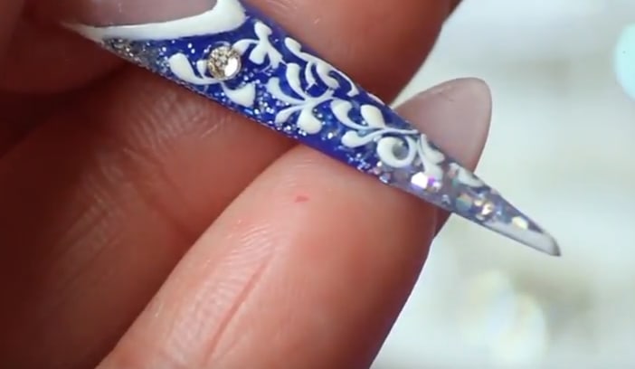 NSI Nails: Reverse French Blue Glitter Stiletto