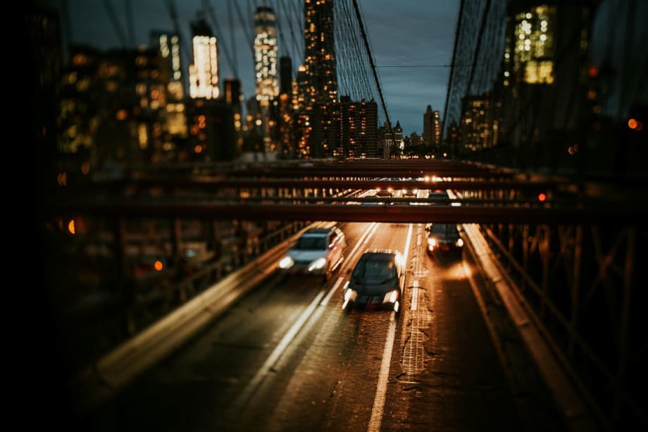 New York City traffic at night.