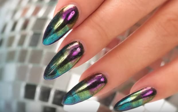 Oil Spill Nails: Chrome/Mirror On Gel and Regular Polish