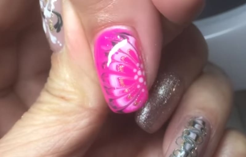Hot Pink Abstract Floral Gel Nails