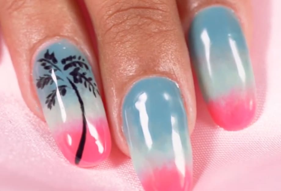 Palm Tree Ombre Nail Art Tutorial