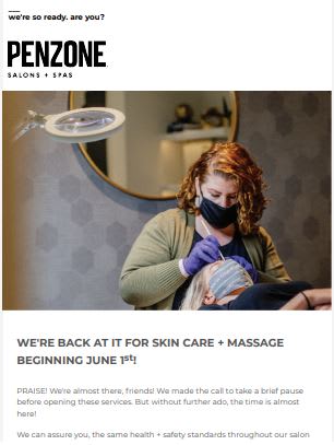 STAMP 2020: PENZONE Salons + Spa's COVID-19 Client Communications